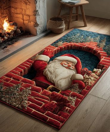 Corner Santa Holiday Runner Rug - Cheerful Santa Print Runner For Narrow Halls, Fade-Resistant Low-Pile & Non-Slip Christmas Entryway Mat