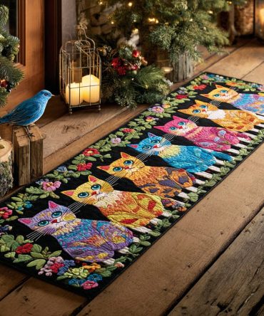Cosmic Cat Hallway Runner Rug - Ultra-Soft Washable Non-Slip Galaxy Cat Design Runner For Entryway, Hall & Bedroom
