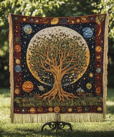 Cosmic Tree Of Life Woven Throw — Celestial Tree Motif Sofa Blanket, Ethereal Tapestry Throw For Boho & New Age Home Decor
