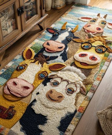 Charming Country Companions Runner Rug - Farmhouse Animal Motifs For Entryways & Kitchens , Non-Slip, Fade-Resistant, Easy Care