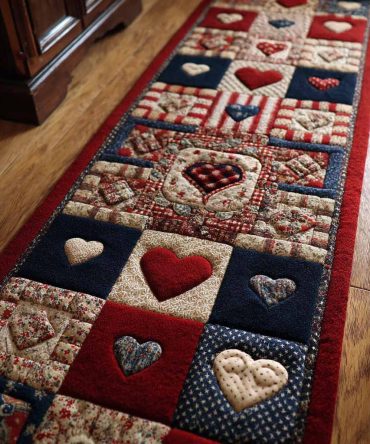 Country Hearts Hallway Runner Rug - Charming Heart Print Runner For Entryway & Kitchen, Durable Low-Pile, Non-Slip And Easy Care