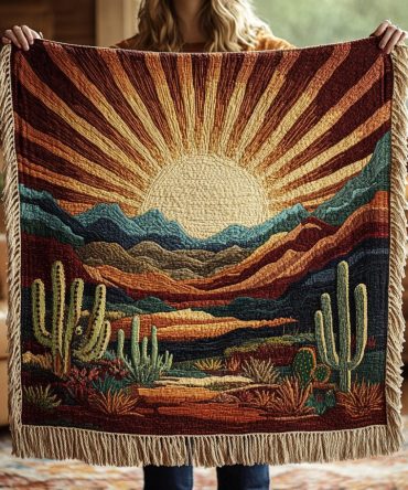 Cozy Cactus Desert Woven Throw - Soft Southwestern Couch Blanket With Cactus Pattern, Durable Cotton Blend, Gift-Ready