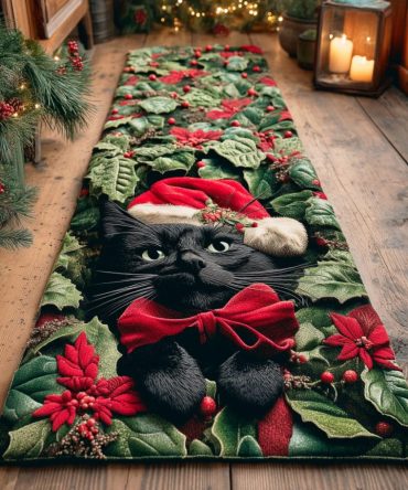 Festive Cat Hallway Runner Rug — Cozy Christmas Feline Holiday Decor, Non-Slip Low-Pile Runner For Entryway, Kitchen & Stairs