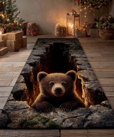 Cozy Cub Plush Runner Rug – Soft Bear Motif Hallway Runner, Machine-Washable, Cushioned Low-Pile, Non-Slip Backing For Kids & Nursery