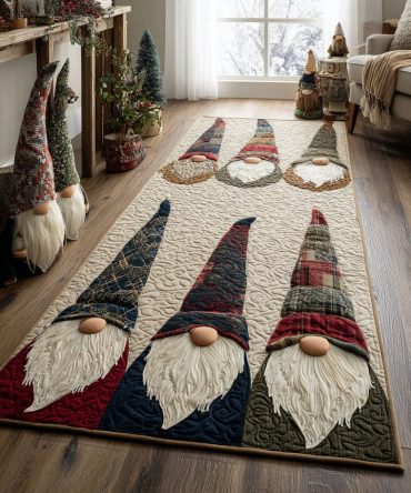 Cozy Gnome Lane Runner Rug — Warm Holiday Hallway Runner With Charming Gnome Artwork, Durable Pile And Anti-Slip Backing For Homes