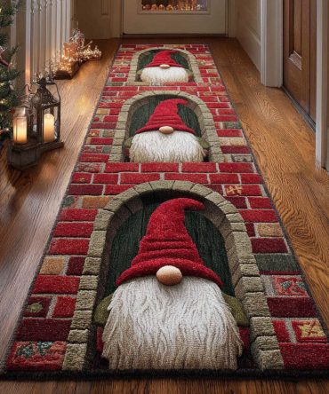 Cozy Gnomes Plush Runner Rug - Warm Holiday Hallway Carpet With Anti-Slip Backing, Thick Soft Pile, Machine-Washable Christmas Accent