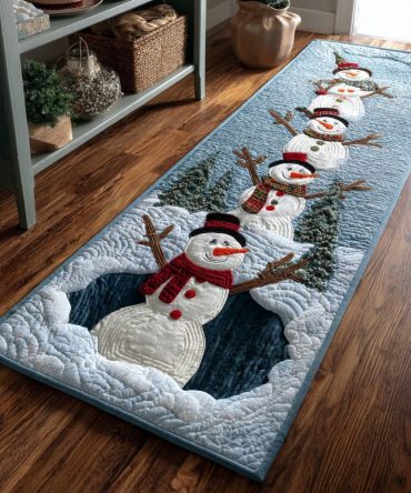 Cozy Snowman Hallway Runner Rug - Warm Winter Snowman Carpet, Plush Low-Profile Runner With Slip-Resistant Backing For Entry