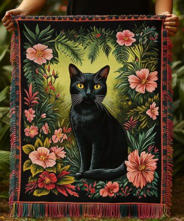 Crescent Cat Whimsical Woven Throw — Playful Decorative Sofa Blanket With Feline Motif, Cozy Accent For Cat Lovers