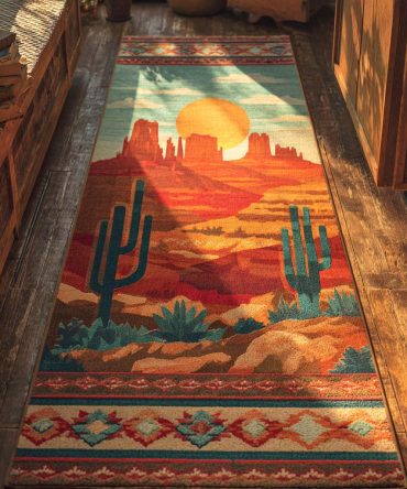 Crimson Dunes Red Runner Rug — Bold Southwestern Hallway Runner, Low-Pile, Durable, Non-Slip, Stain & Fade-Resistant, Easy Care