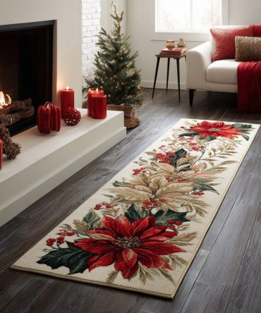 Crimson Path Hallway Runner Rug — Elegant Red Geometric Trail Runner For Entryway, Durable Low-Pile With Anti-Skid Base