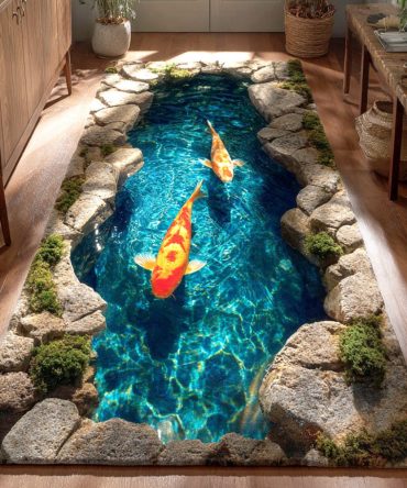 Crystal Koi Stream Runner Rug — Elegant Water-Themed Hallway Runner With Subtle Koi Design, Durable Low-Pile For Stairs & Entry, Fade-Resistant & Easy To Clean