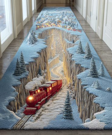 Crystal Snowfield Winter Runner Rug - Sparkling Snow Scene Runner With Durable Low-Pile, Fade-Resistant Print & Non-Slip Backing For Holiday Decor