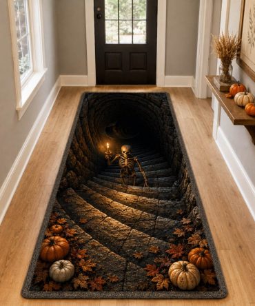 Cursed Steps Distressed Runner Rug - Moody Hallway Carpet With Vintage Appeal, Durable Construction, Stain-Resistant & Safe Non-Slip Backing