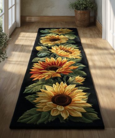 Dark Sunflower Garden Runner Rug — Deep-Toned Floral Hallway Carpet, Durable Low-Profile Runner For High-Traffic Areas