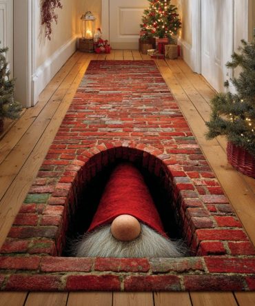 Deep Tunnel Holiday Runner Rug — Dramatic Santa & Tunnel Design For Hallway, Non-Slip Low-Pile, Durable, Machine-Washable Seasonal Rug