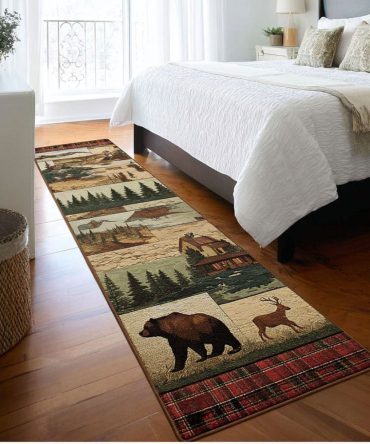 Deep Woods Hunt Runner Rug — Hunting Lodge Hallway Runner, Durable Low-Pile Rug With Rugged Design, Non-Slip For Busy Entryways