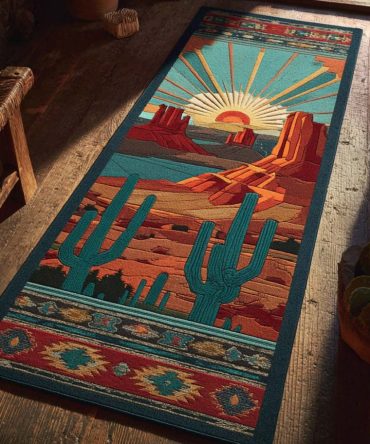 Desert Sunrise Hallway Runner Rug — Warm Sunset Tones, Low-Pile Durable Accent Rug For Entryway & Living Room, Easy-Care