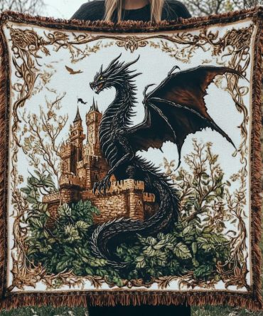 Dragon Fortress Majestic Throw — Fantasy-Inspired Woven Blanket For Couch & Decor , Durable, Soft Cotton-Blend, Easy Care