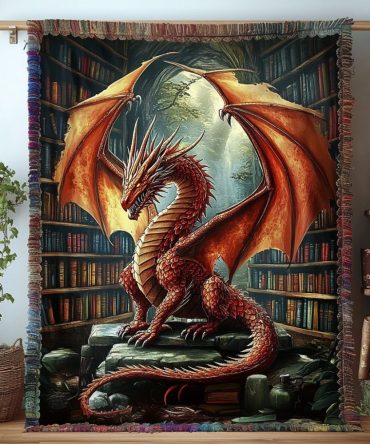 Dragon Literature Woven Throw — Fantasy-Inspired Sofa Blanket, Mythical Book-Themed Couch Accent For Fans Of Fantasy & Magic