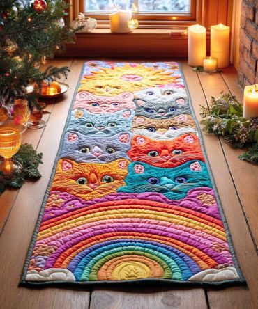 Pastel Kitten Hallway Runner Rug - Soft Plush Washable Non-Slip Runner With Dreamy Pastel Cat Print For Nursery & Entry
