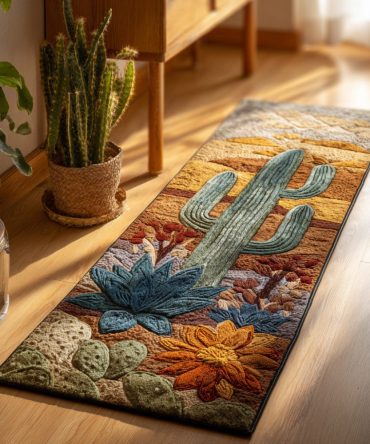 Earthy Cactus Sculptural Runner Rug — Textured Desert-Inspired Hallway Carpet, Durable Low-Pile Runner For Modern Homes
