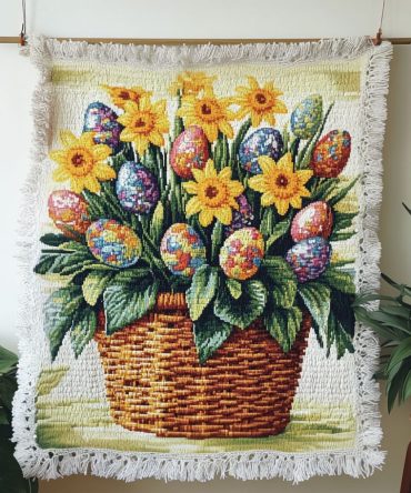 Charming Easter Bunnies Woven Throw Blanket For Sofa — Soft Jacquard Spring Home Decor, Cozy Family Easter Gift, Machine Washable