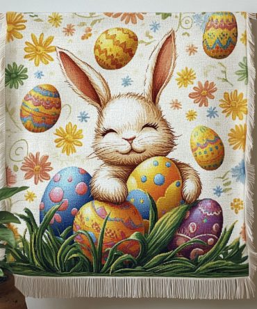 Easter Bunny Delight Woven Throw - Charming Bunny Sofa Blanket, Soft Cozy Spring Accent For Home, Ideal Easter Gift