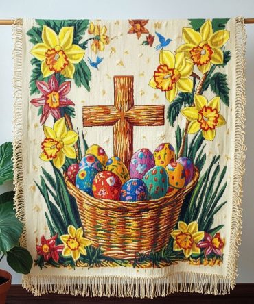 Soft Jacquard Easter Cross Woven Throw Blanket — Cozy Sofa & Couch Decor, Pastel Christian Holiday Gift, Machine Wash