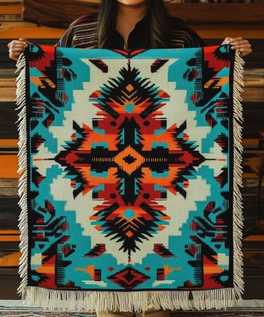 Echoes Of The Ancestors Woven Throw Blanket - Ancestral Motif Sofa Blanket, Cultural Tapestry Style Throw For Boho Interiors