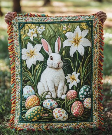 Whimsical Egg Hunt Jacquard Throw Blanket - Ultra-Soft Woven Couch Cover, Reversible Boho Accent For Living Room & Nursery