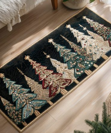 Elegant Christmas Tree Hallway Runner — Refined Holiday Rug With Subtle Tree Design, Low-Pile, Durable & Stylish Seasonal Accent