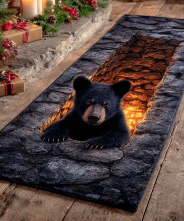 Ember Cub Playful Runner Rug — Warm Orange Cub Motif Hallway Carpet, Soft Short Pile, Non-Slip, Kid-Friendly & Easy Care