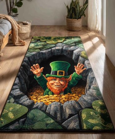 Emerald Grotto Vault Runner Rug — Rich Green Hallway Carpet With Luxurious Pattern, Durable Low-Pile Runner, Non-Slip & Easy Clean