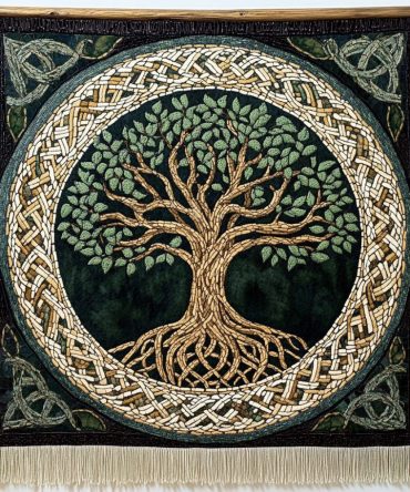 Enchanted Circle Tree Woven Throw — Circular Tree Motif Tapestry Blanket, Elegant Bohemian Sofa Throw For Cozy, Artful Interiors