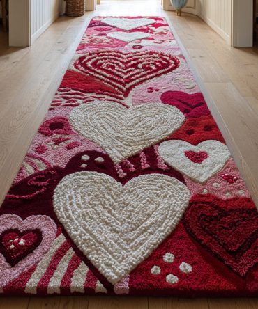Enchanted Heart Aisle Runner Rug — Romantic Wedding & Valentine Hallway Runner With Timeless Heart Pattern, Easy-Care Finish