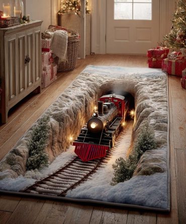 Engine Road Train Runner Rug - Vintage Locomotive Hallway Carpet, Durable Non-Slip Runner Rug For Kids Rooms & Entryways