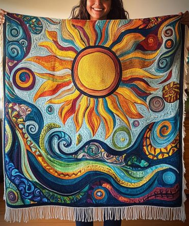 Eternal Sunburst Signature Throw - Vibrant Woven Blanket For Couch, Sun-Inspired Palette, Soft & Lightweight Cotton Blend, Decorative Living Room Essential, 50X60
