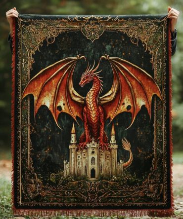 Avalon Wyrm Woven Throw - Ethereal Dragon Motif Sofa Blanket, Soft Statement Piece For Fantasy Living Rooms & Gifts