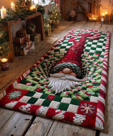 Evergreen Gnome Night Runner Rug — Festive Woodland Hallway Carpet, Non-Slip Cozy Runner For Home Décor