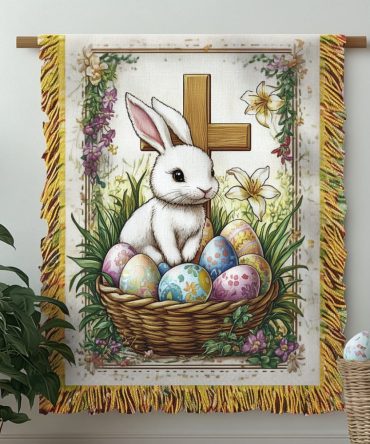 Faithful Easter Bunny Woven Throw - Classic Bunny Sofa Blanket, Soft Cozy Spring Home Accent For Family Rooms & Gift Giving