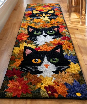 Autumn Cat Whispers Runner Rug — Cozy Fall-Themed Hallway Carpet With Cat Motif, Low-Pile Durable Runner For Seasonal Decor