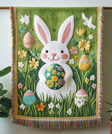 Festive Bunny Woven Throw Blanket - Whimsical Seasonal Design, Soft Cotton-Blend, Charming Accent For Living Room, Nursery, Or Holiday Gifts