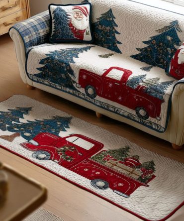 Festive Delivery Holiday Runner Rug — Santa & Gifts Train Hallway Carpet, Durable Low-Pile, Non-Skid Backing & Easy Maintenance
