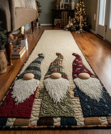 Festive Forest Gnomes Runner Rug — Holiday Hallway Accent With Playful Gnome Motifs, Durable Construction & Easy-Care Finish