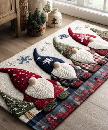 Festive Gnome Path Runner Rug — Holiday Hallway Runner With Cheerful Motifs, Soft Touch, Non-Slip Backing And Easy Spot-Clean Care