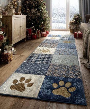 Festive Paws Holiday Runner Rug For Hallway — Playful Pet & Seasonal Motif, Soft Low-Pile, Durable Fade-Resistant Construction, Non-Slip Pad Recommended