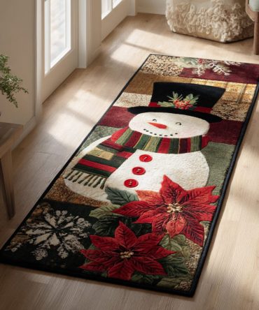 Charming Snowman Holiday Runner Rug - Festive Christmas Non-Slip Hallway & Kitchen Entryway Rug, Soft Plush & Easy-Care