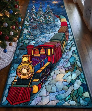 Festive Train Dreams Runner Rug - Cozy Holiday Hallway Carpet With Non-Slip Backing, Plush Soft Pile, Machine Washable Seasonal Decor