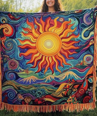 Fiery Skyflow Accent Throw - Bold Sunset Woven Blanket For Sofa, Warm Tones & Soft Texture, Lightweight Cozy Layer, 50X60, Machine Washable