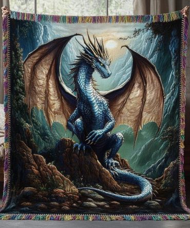 Fireborn Legacy Woven Throw — Fiery Dragon & Phoenix Sofa Blanket, Bold Mythical Couch Accent For Statement Living Room Decor